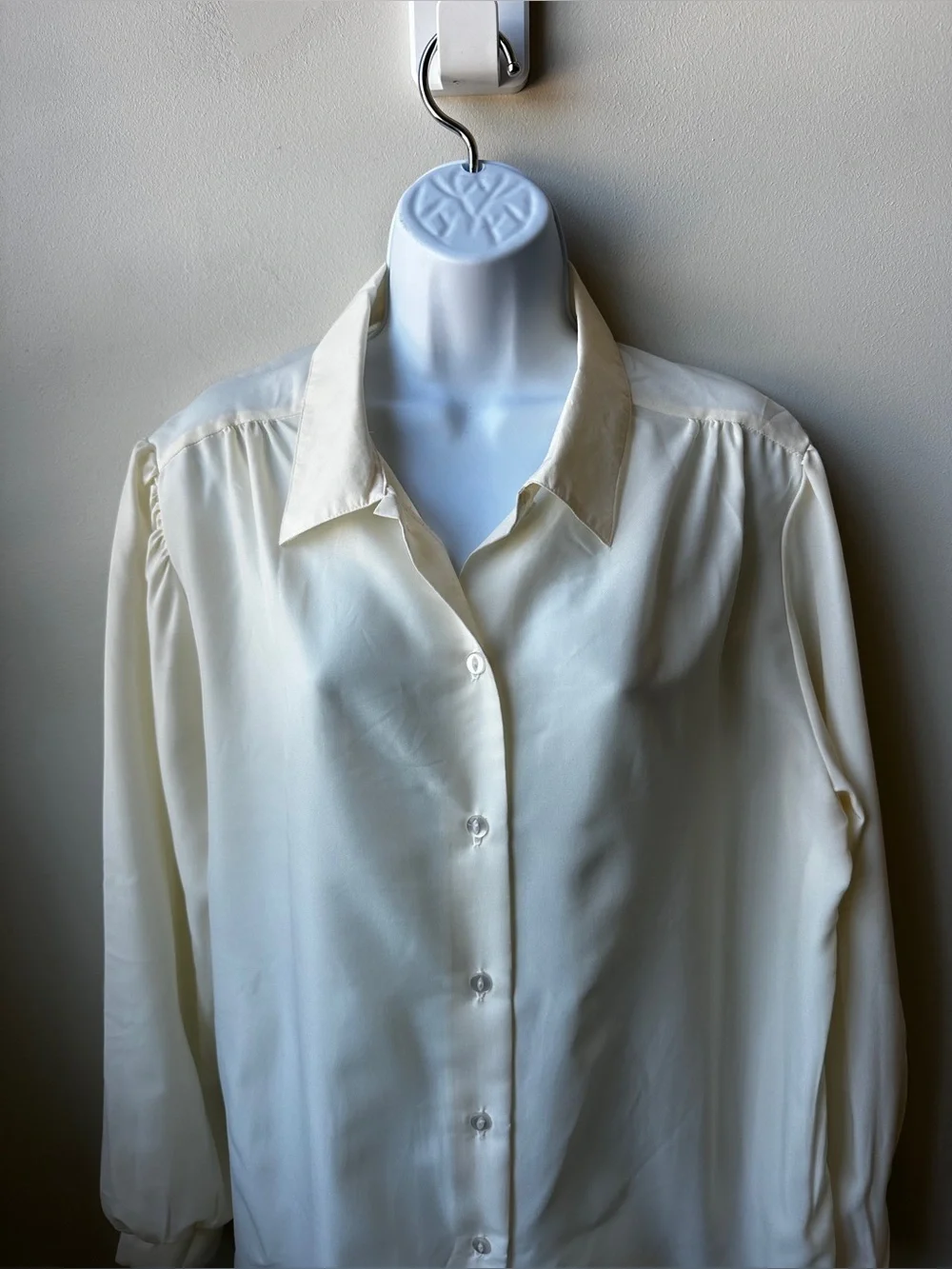 Vintage ACT III Ivory Cottagecore Button Front Blouse Collared Long Sleeve 90s - Picture 4 of 12